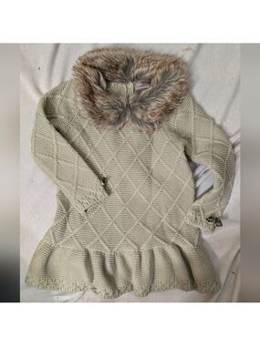 Tahari Baby Knit Sweater Dress Faux Fur Collar 24 Months